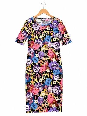 NWT LuLaRoe Disney Julia Dress XS Womens Mickey Minnie Mouse Floral Pop Art Midi